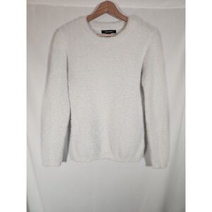 Ellen Tracy Fuzzy Eyelash Chenille Sweater Sparkle Metallic White Womens XS